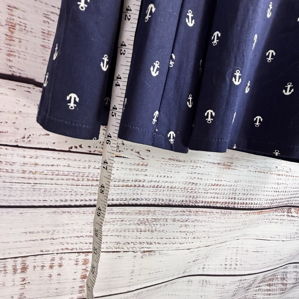 Nautical Sleeveless Shirt Dress 12 Nautical Anchor Print Cotton Midi Navy Blue - Picture 7 of 9